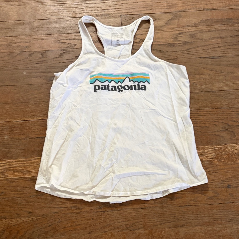 Patagonia White Tank Top with Multicolor Logo